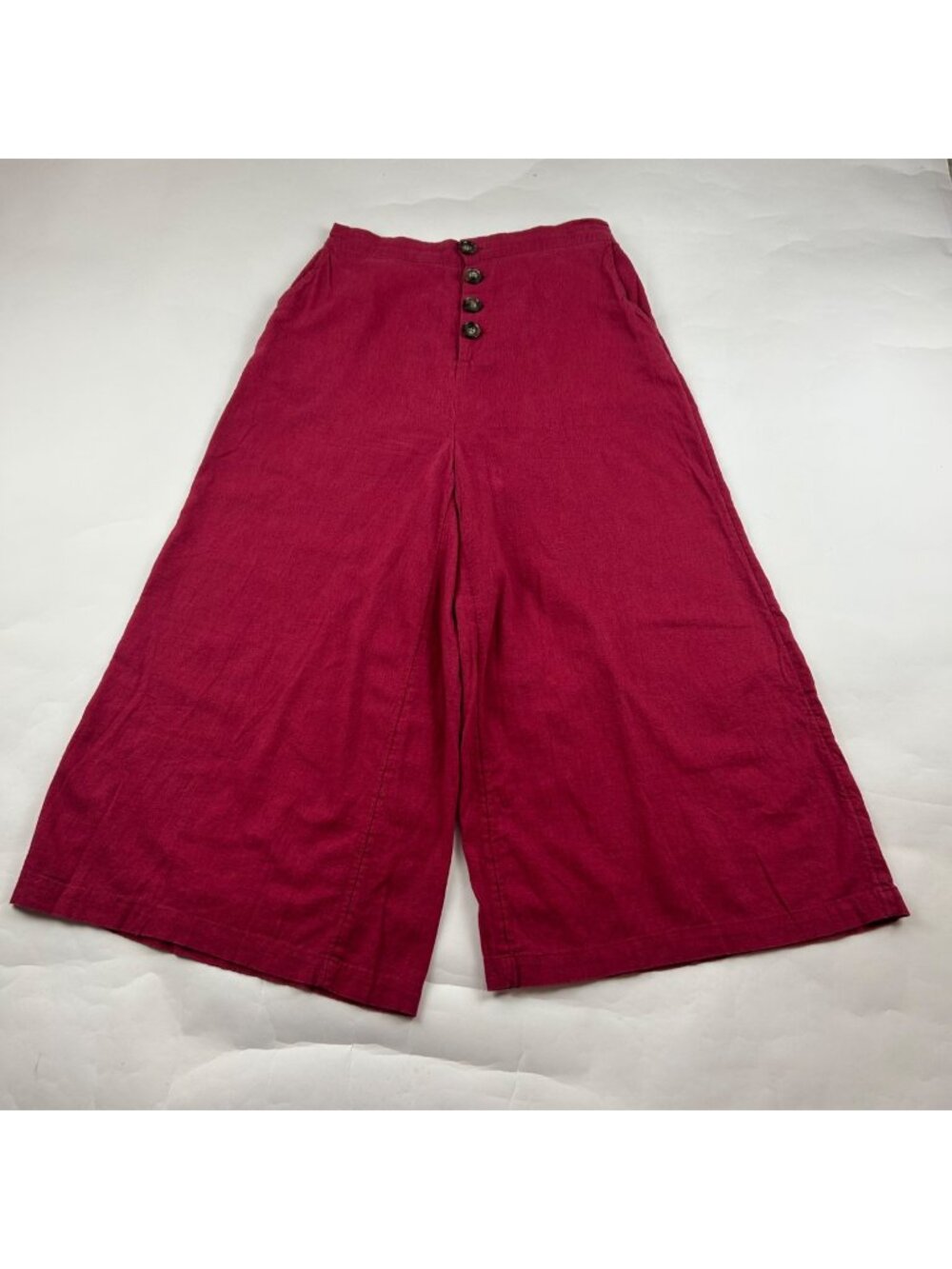 Who What Wear Raspberry Linen Blend Wide Leg Cropped Pant 8